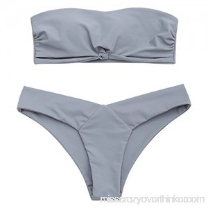 ZAFUL Women Knot Padded Triangle Bottom Bandeau Strap Wrap Bikini Set Bathing Swimsuit Gray B074FTXMLN